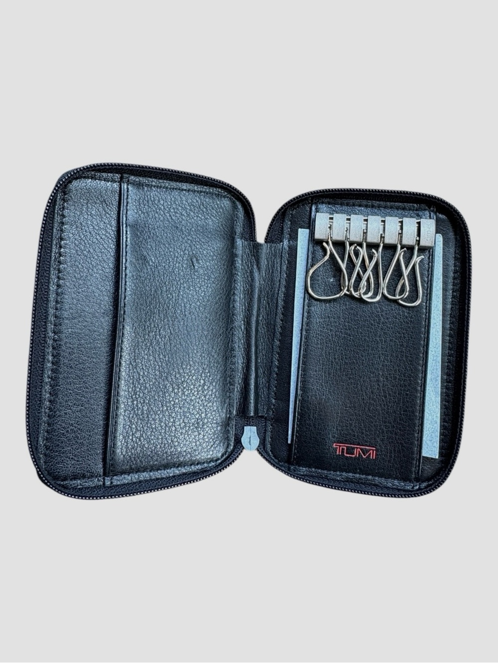 Tumi Black Leather Zip Around Key Case